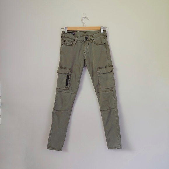 True Religion Halle Super Skinny Cargo Pants Olive Green Size 25 - Picture 4 of 16